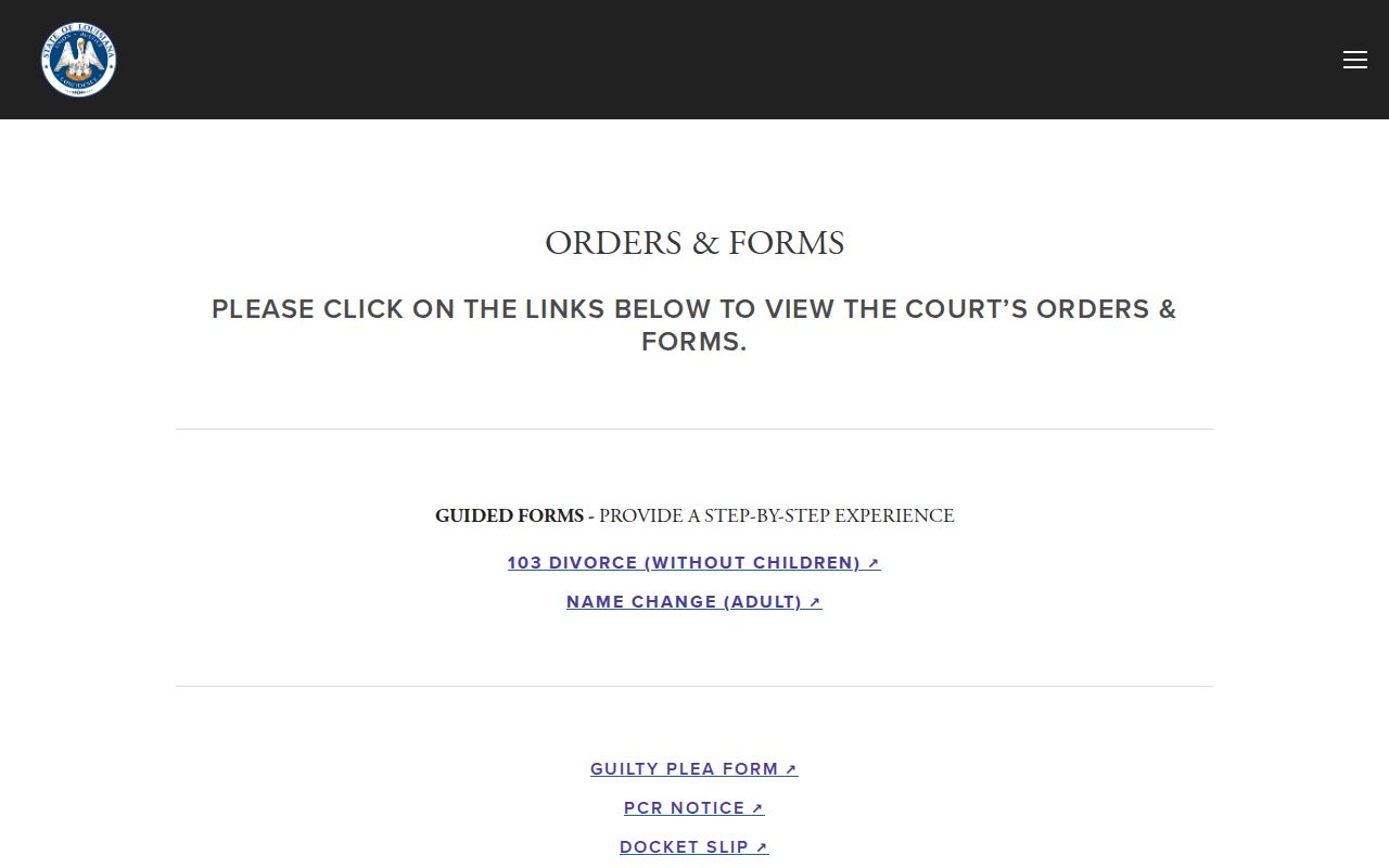 Tensas Parish court calendar Sixth JDC orders and forms