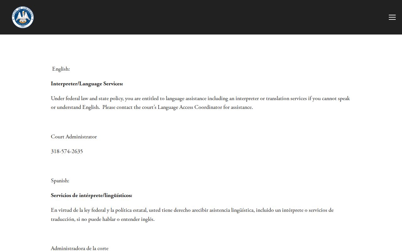 Tensas Parish court calendar language access information