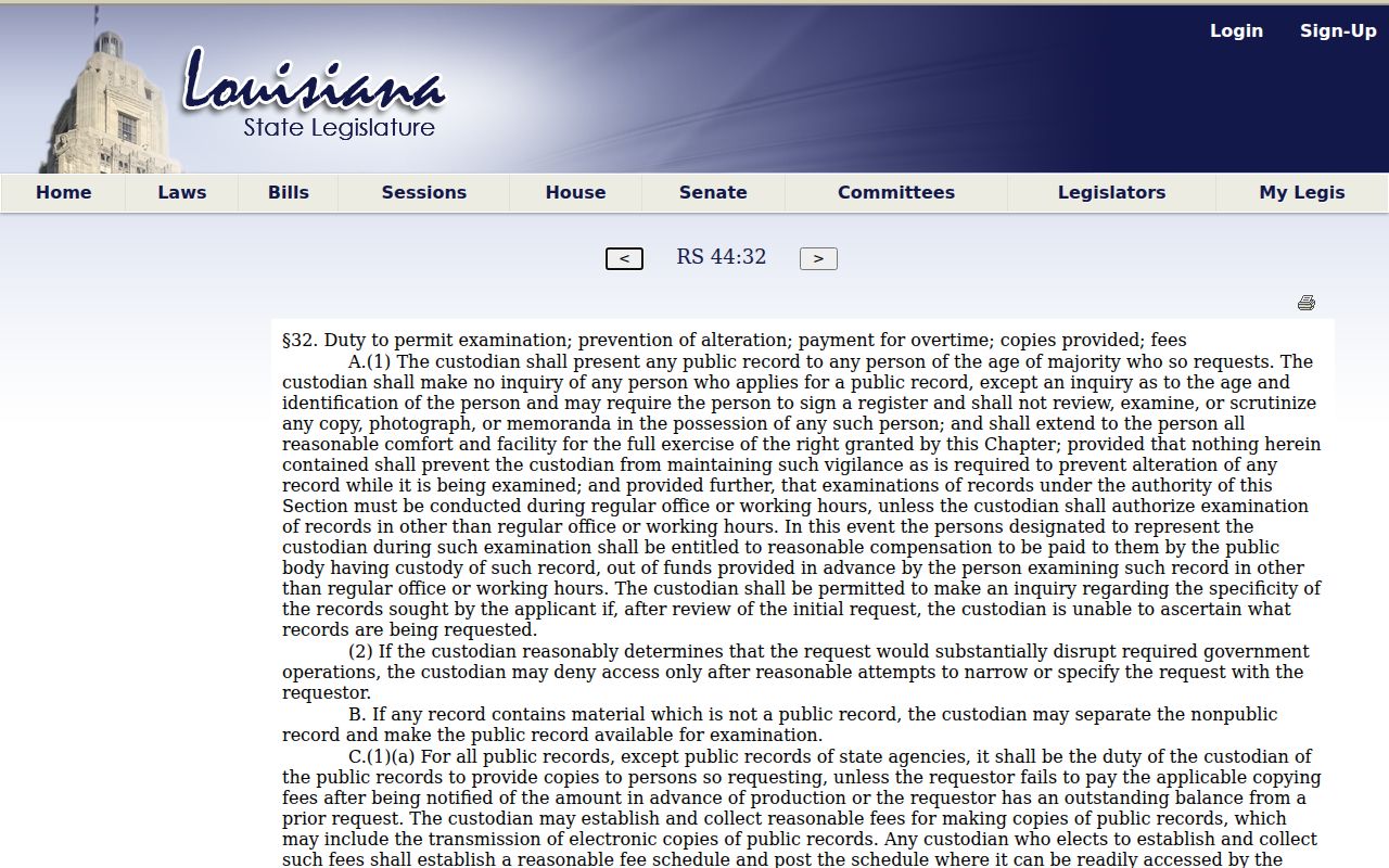 Tensas Parish court records Louisiana public records custodian law
