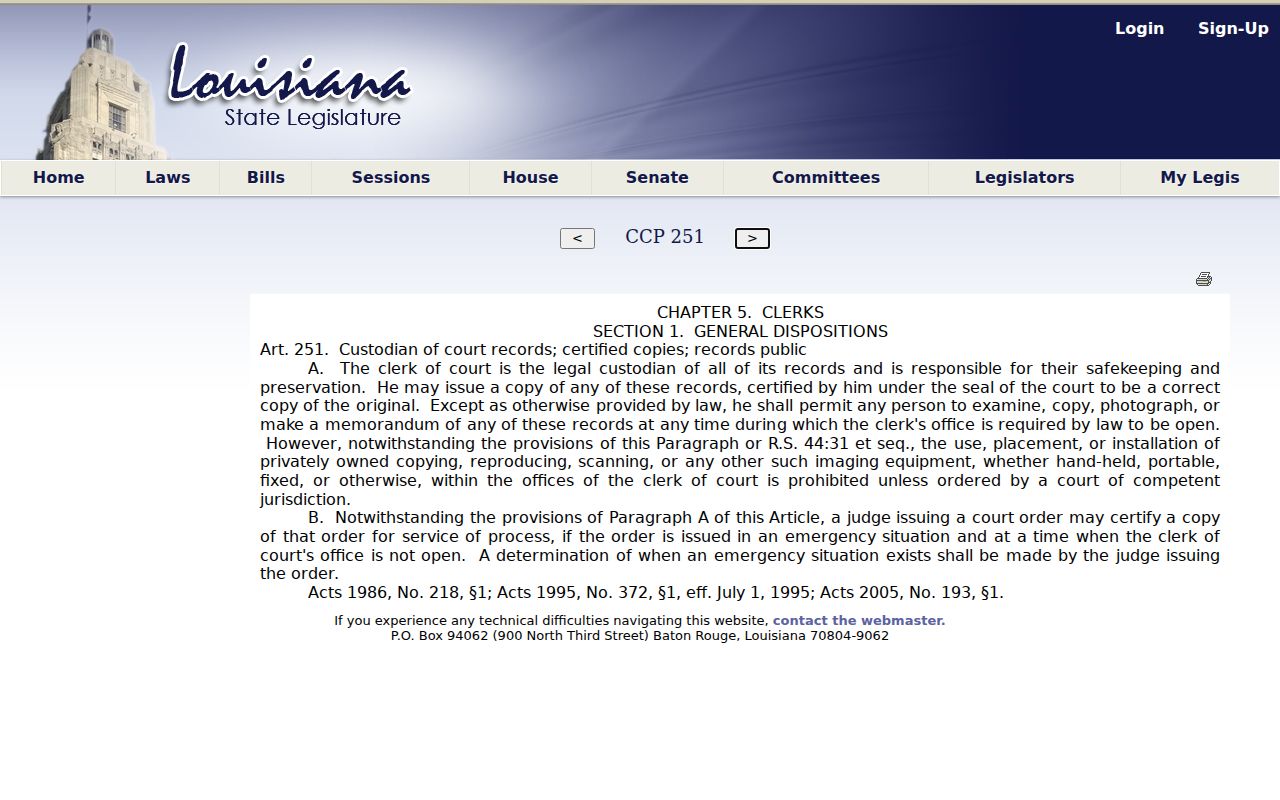 Tensas Parish court records Louisiana clerk custody rule