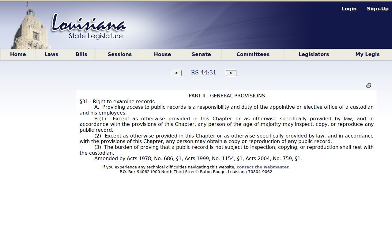 Tensas Parish court docket Louisiana public records law access page