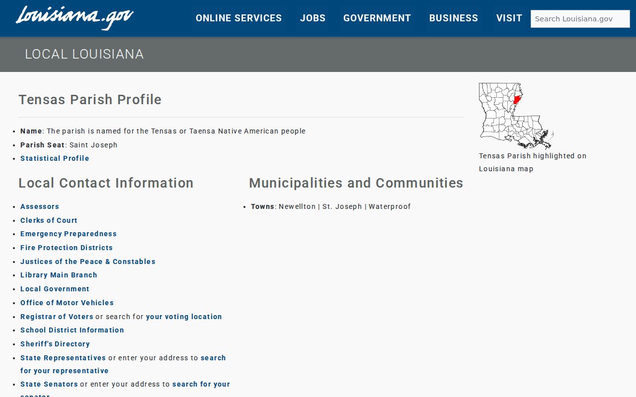 Tensas Parish court docket parish seat and incorporated towns profile