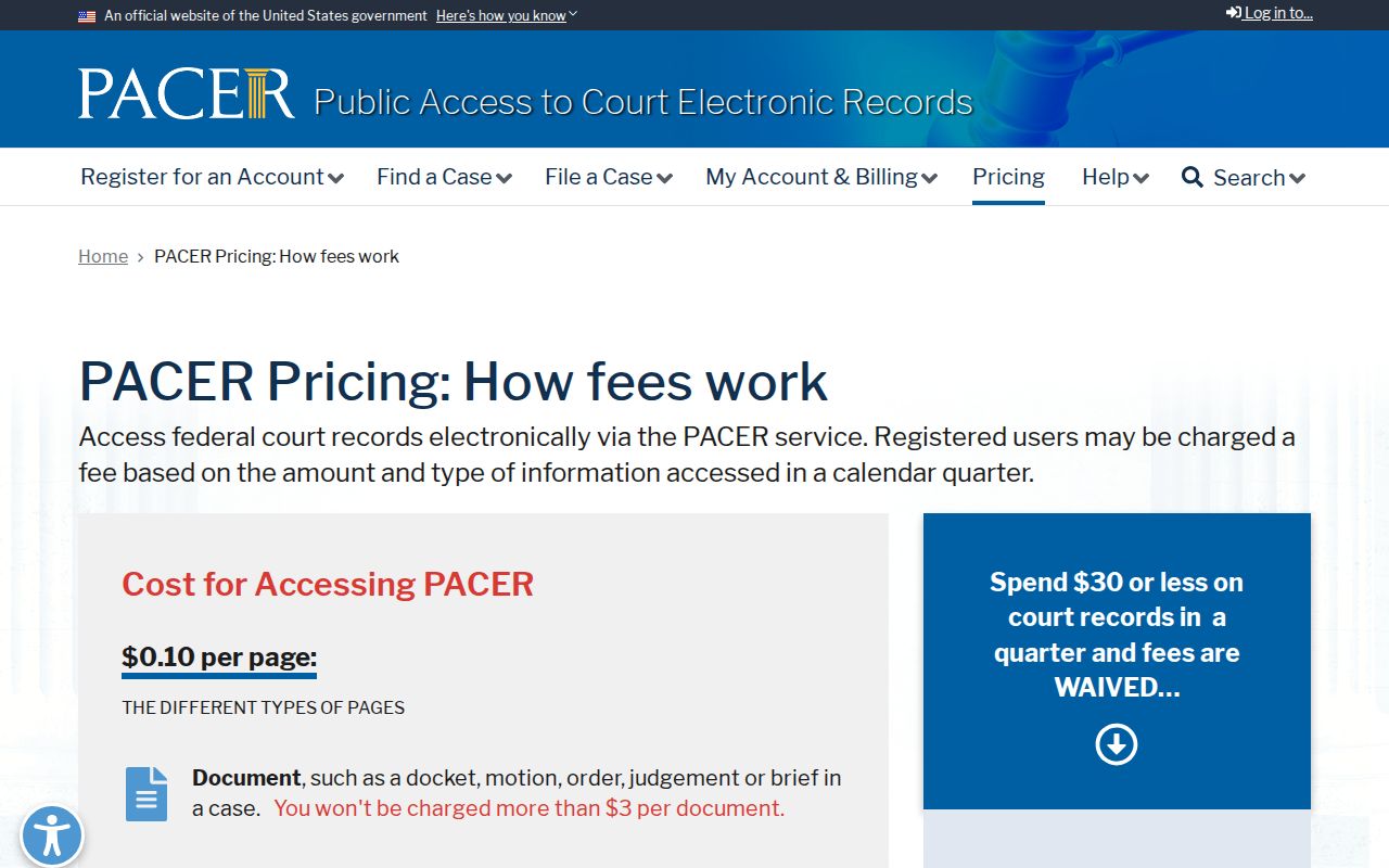St. Joseph court docket federal PACER record fee distinction
